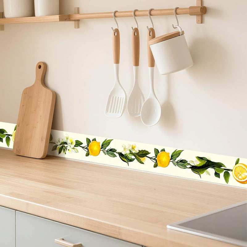 IVN Wallpaper Border Peel and Stick Wall Lemon Floral Decorative Wall Trim Self Adhesive Border for Walls Mirror Frame Accent Strip for Bedroom Kitchen LivingRoom Fresh Design 4x196 Inch - Image 2